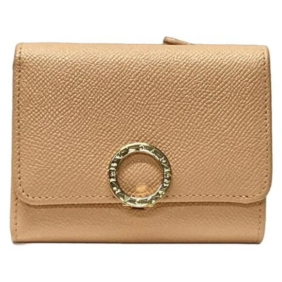 BVLGARI Bvlgari Bvlgari Pink Beige Leather Trifold Wallet